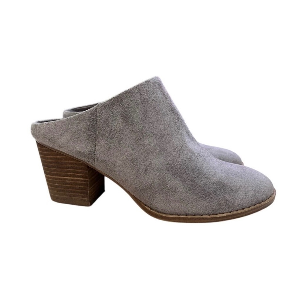 Call It Spring Size 8.5 Grey Suede Block Heel Mule Booties Women's Shoes‎